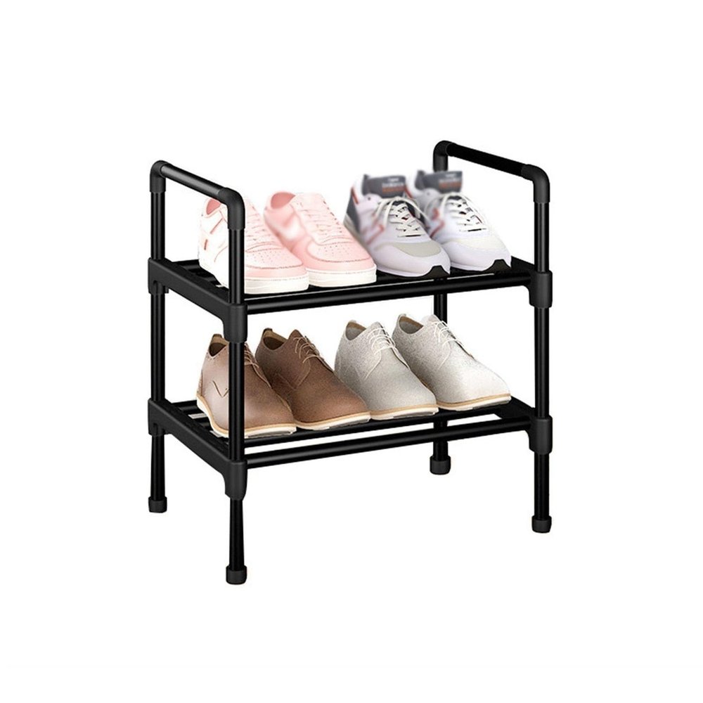 RENEESME Shoe Rack Multi-Layer Shoe Rack with Steel Pipes Shelves, Black Free Standing Shoe Storage Shelf for Closet Entryway Hallway Shoe Organizer Rack(2 Layer-45cm)