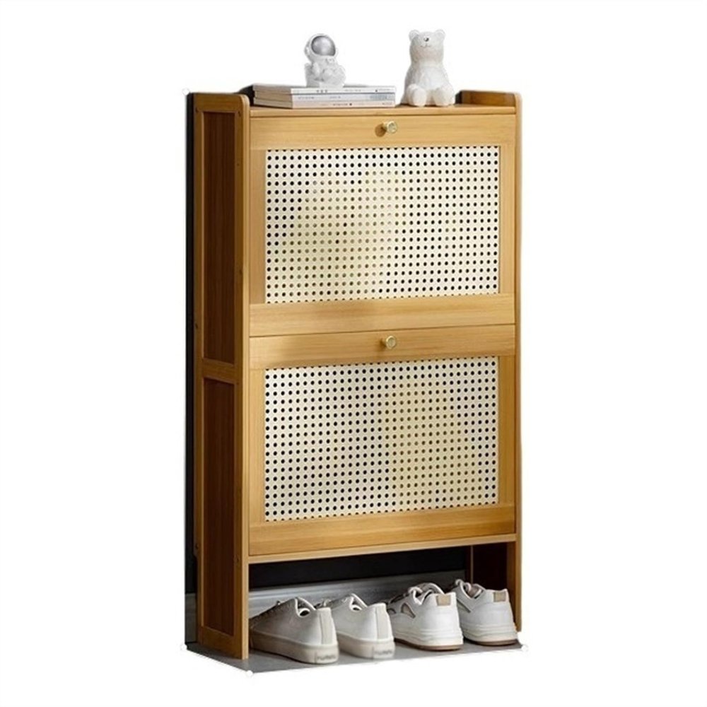 RENEESME Shoe Rack Slim Shoe Storage Cabinet for Entryway, Bamboo Shoe Organizer with Flip Drawers, Free Standing Shoe Cabinet for Closet, Hallway Shoe Organizer Rack(A,70x17x87CM)