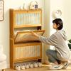 RENEESME Shoe Rack Slim Shoe Storage Cabinet for Entryway, Bamboo Shoe Organizer with Flip Drawers, Free Standing Shoe Cabinet for Closet, Hallway Shoe Organizer Rack(A,70x17x87CM) view 3