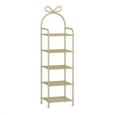 RENEESME Shoe Rack 5/7 Tiers Tall Shoe Rack, Vertical Shoe Organizer, Space Saver Narrow Shoe Shelf Storage for Entryway, Bedroom, Cloakroom Shoe Organizer Rack(Gold,5-Layers)