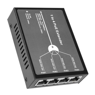 REVODATA 4 Port 60W PoE Extender Metal, 3 Mode Available,1 in 4 Out PoE+ Repeater, 802.3af 30W PoE Output, 60W 802.3BT Input, 100m/250m PoE Extension for PoE Device, Plug and Play (POE5004-V2)