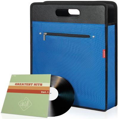 AKOZLIN Vinyl Record Travel Carrying Bag,LP Records Durable Vinyl Albums Case For Most 7" 10" 12" LP Blue