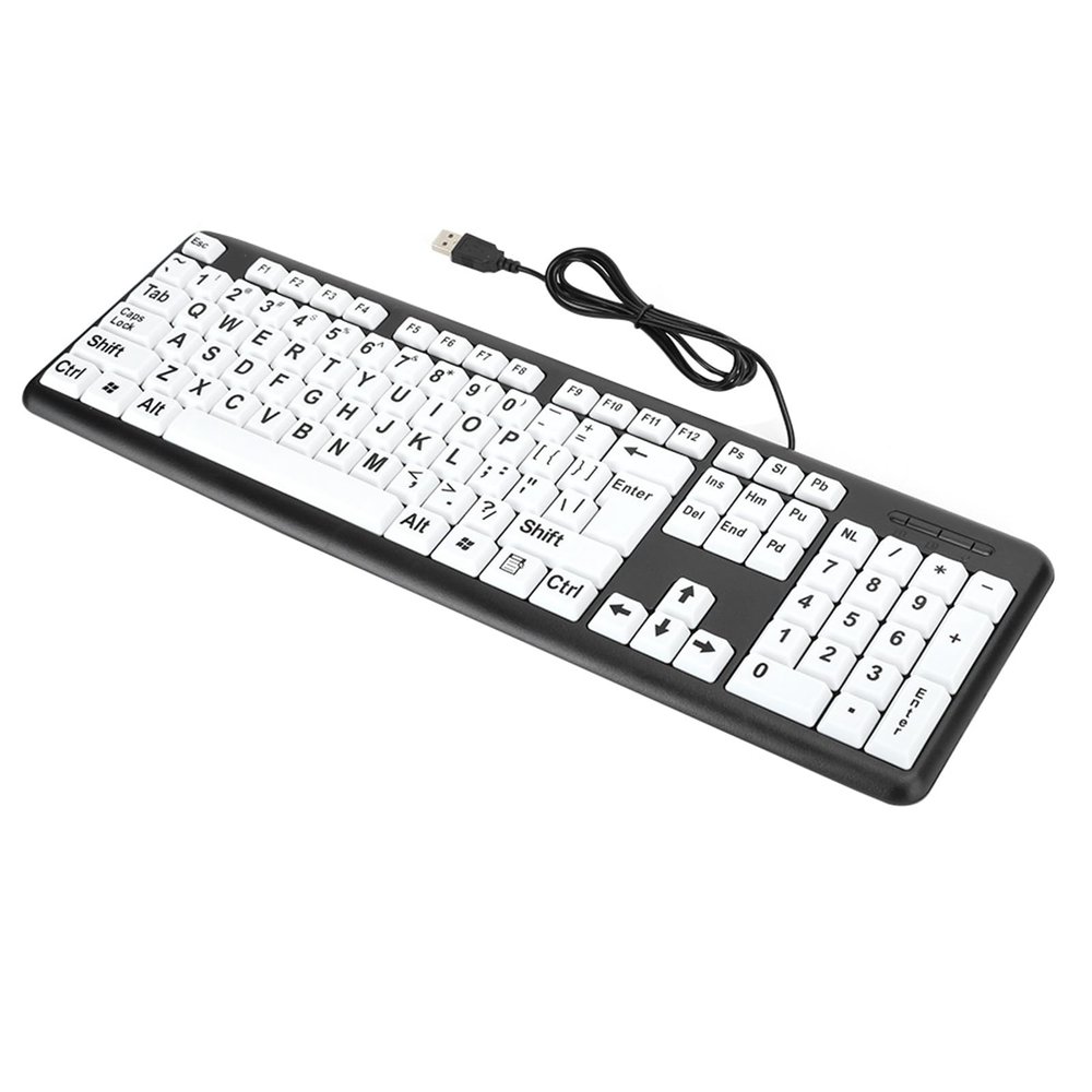 EIMSOAH Large Print Computer Keyboard,USB Wired Keyboard 104 Keys, Black Low Vision Keyboard USB Wired Old People Keyboard with White Large Print Keys (Black), EIMSOAHaxwrkv4275-11