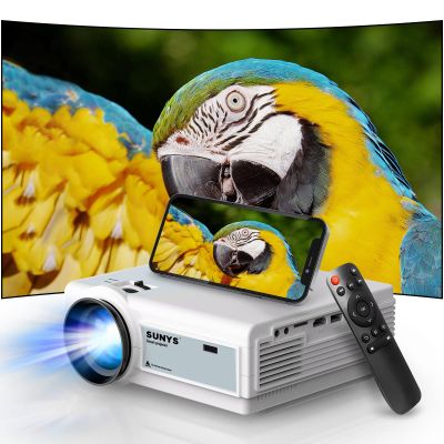 Sunys Mini Projector with WiFi and Bluetooth, 12000L Native 1080P HD Projector 4K Supported, Portable Phone Projector for Android and IOS, HDMI/USB/PC/TV Stick/Switch Supported (White-Gris)