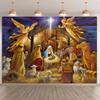 6x4ft Nativity Backdrop Christmas Shepherd's Shed Angel Gathering Photography Backdrop Photo Backdrop Family Gathering Backdrops view 1