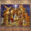 6x4ft Nativity Backdrop Christmas Shepherd's Shed Angel Gathering Photography Backdrop Photo Backdrop Family Gathering Backdrops view 4