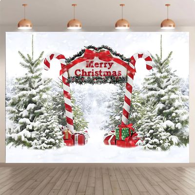 10x8ft Merry Christmas Photography Backgrounds Winter Candy Cane Christmas Tree Forest Snowy Christmas Holiday Party Kids Portraits Kids Studio Photos