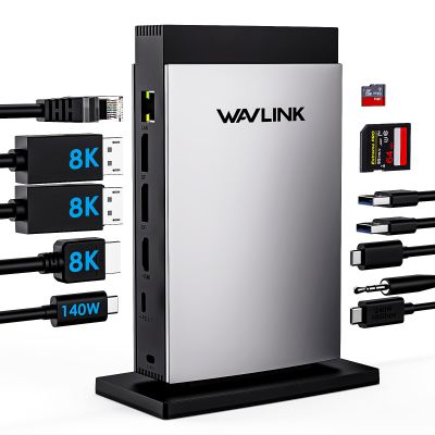 WAVLINK Laptop Docking Station 3 Monitors(Max Resolution: Single 8K or Triple 4K), 11-in-1 USB C Docking Station with 125W PD3.1 Pass-Through, HDMI + 2*DP, for MacBook M1/M2/M3/M4 & Windows, SD/TF