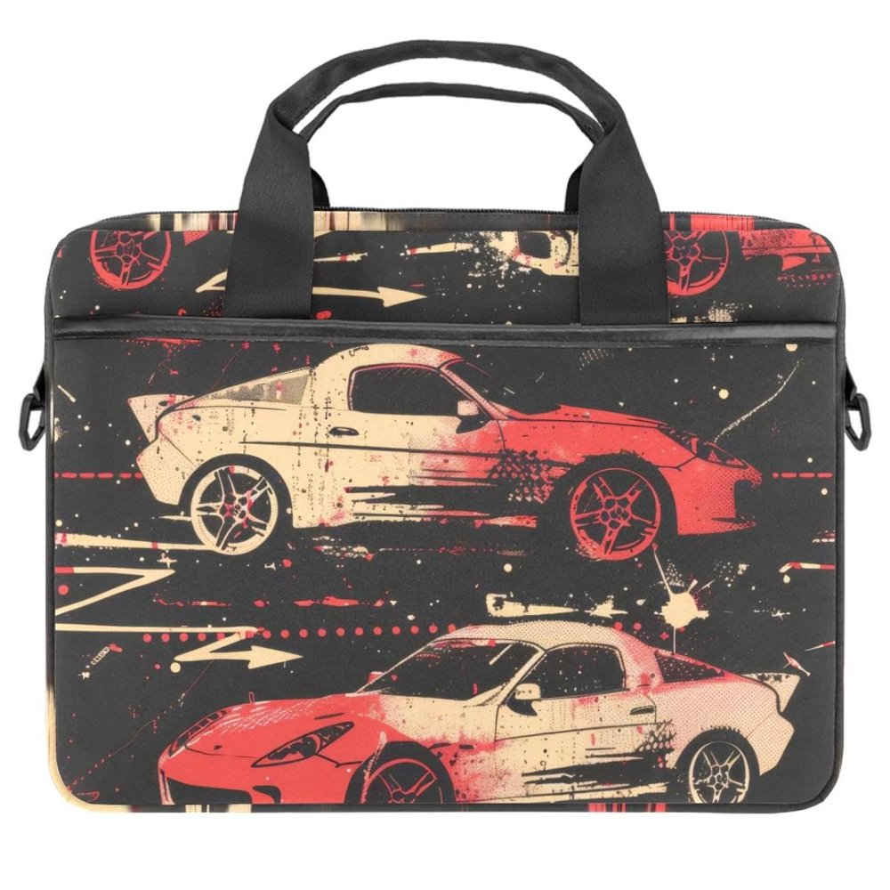 Abstract Red Cars Seamless Pattern Laptop Shoulder Bag Slim Computer Briefcase Laptop Sleeve Messenger Case