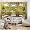Vie Savaran 9x6ft Window Scenery Backdrop Golden Vintage Fence Green Tree Mountain Lake Nature Park Landscape Photography Background Party Birthday Wedding Bridal Studio Photo Props Polyester view 4