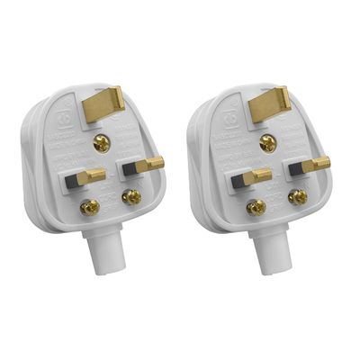 Toptekits (2 Pack) DIY 3-Prong UK Rewireable Power Plug 13A 250V BS1363/A CE Rohs Electrical Adapter Detachable British Adapter Plug Removable Power Wiring Plug White