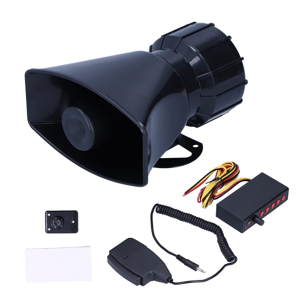Car Siren Alarm 19.017.012.0 12V 100W 125db Car Horn Megaphone 5-Sound Emergency Warning Alarm Siren for Car Motorcycle with Nonmagnetic Stainless Steel Easy Installation