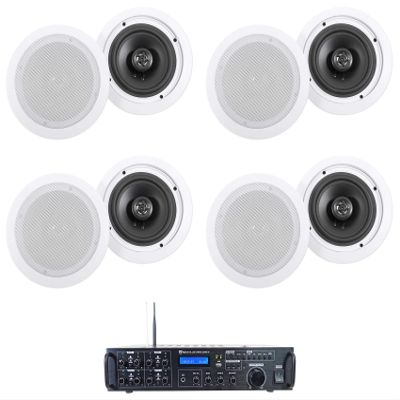 Rockville Bundle Rock Zone 8 8-Channel 1000W RMS Multi Room Receiver/Amplifier Bundle with (8) HC655 White 6.5" 500 Watt in-Ceiling Home Theater Speakers 8-Ohm (9 Items)