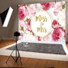 10x6.5ft Miss to Mrs Backdrop Pink Rose Flowers Wedding Photography Background White Floral Green Leaves Bridal Shower Decorations Bride to Be Engagement Party Banner Portrait Photo Booth Props view 3