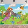 12x8ft Cartoon Dinosaur Backdrop Dino Animals Wildlife Volcano Photography Background Mountains Trees Sky Clouds Banner Decorations Kids Birthday Party Baby Shower Photo Booth Props view 2