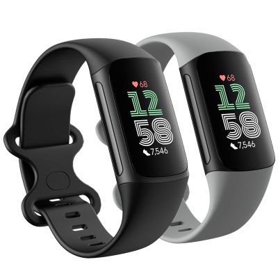 2 Pack Compatible with Fitbit Charge 5 Bands/Fitbit Charge 6 Bands for Women Men, Soft Breathable Sports Adjustable Replacement Wristbands for Women Men (Large 7.1''-9.1'', Black/Grey)