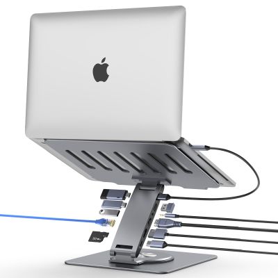 Laptop Docking Station Stand 11-IN-1 Triple Display HDMI DP 4K60Hz Gigabit Ethernet USB3.1 PD100W SD/TF Card Reader Audio 360Swivel Laptop Stand with USB Hub for MacBookPro/Air/Dell/HP/Surface/Lenovo
