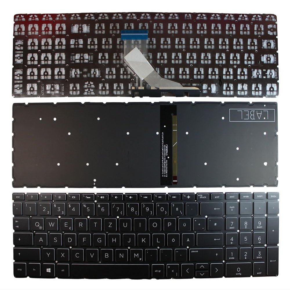 Power4Laptops German Layout Backlit Black and White Replacement Laptop Keyboard Compatible with HP Home 15-da0148nm