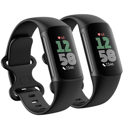 2 Pack Compatible with Fitbit Charge 5 Bands/Fitbit Charge 6 Bands for Women Men, Soft Breathable Sports Adjustable Replacement Wristbands for Women Men (Large 7.1''-9.1'', Black/Black)