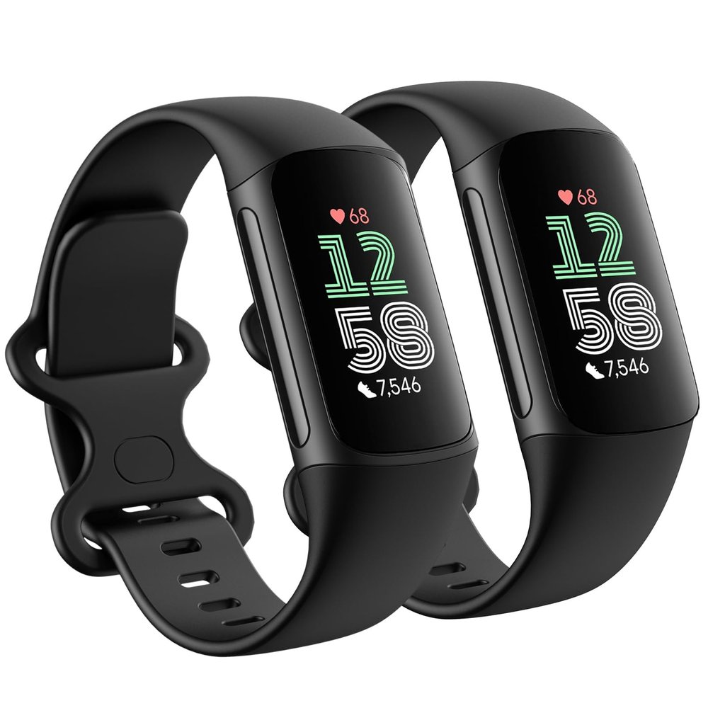 2 Pack Compatible with Fitbit Charge 5 Bands/Fitbit Charge 6 Bands for Women Men, Soft Breathable Sports Adjustable Replacement Wristbands for Women Men (Large 7.1''-9.1'', Black/Black)