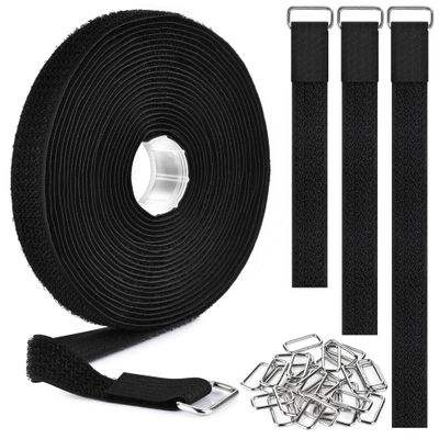 Nettbe 0.75" x19.68ft Hook and Loop Straps with 30 Buckles Adjustable Cut-to-Length Cable Ties - Reusable Nylon Fastening Tape Cable Straps for Storage or Organization (2in x 19.7ft)