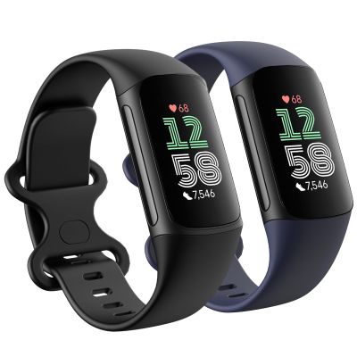 2 Pack Compatible with Fitbit Charge 5 Bands/Fitbit Charge 6 Bands for Women Men, Soft Breathable Sports Adjustable Replacement Wristbands for Women Men (Small 5.5''-7.8'', Black/Navy)