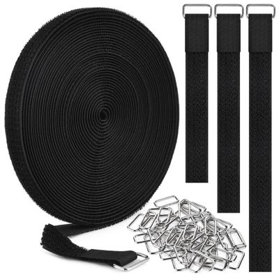 Nettbe 0.75" x39.4ft Hook and Loop Straps with 60 Buckles Adjustable Cut-to-Length Cable Ties - Reusable Nylon Fastening Tape Cable Straps for Storage or Organization (0.75in x 39.4ft)