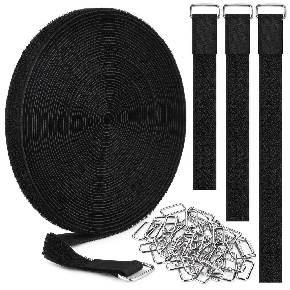 Nettbe 0.75" x39.4ft Hook and Loop Straps with 60 Buckles Adjustable Cut-to-Length Cable Ties - Reusable Nylon Fastening Tape Cable Straps for Storage or Organization (0.75in x 39.4ft)