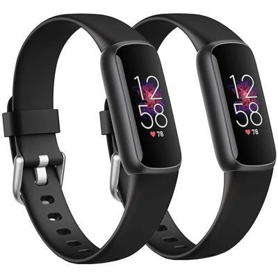 2 Pack Compatible with Fitbit Luxe Bands for Women Men, Soft Breathable Sports Adjustable Fitbit Luxe Replacement Bands for Women Men (Large 6.7" -8.3", Black/Black)