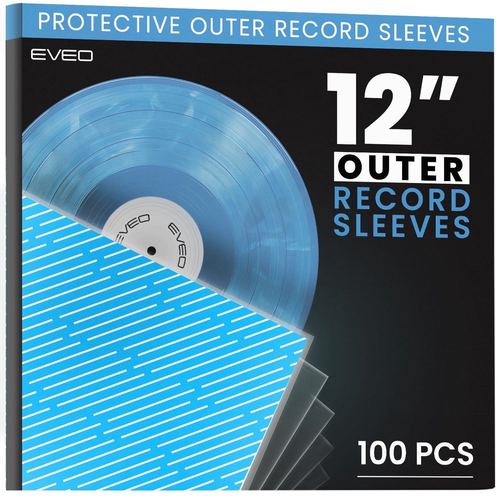 EVEO 100x Vinyl Record Sleeves Outer Crystal Clear Outer Vinyl Sleeves LP Album Covers 12.75"x12.75" | Perfect Fit Protective 3 Mil Protection for Single & Double LPs - Archival Standard