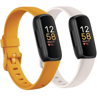 2 Pack Compatible with Fitbit Inspire 3 Bands for Women Men, Soft Breathable Sports Adjustable Fitbit Inspire 3 Replacement Bands for Women Men (Small 5.5"-7.1", Starlight/Orange Yellow)