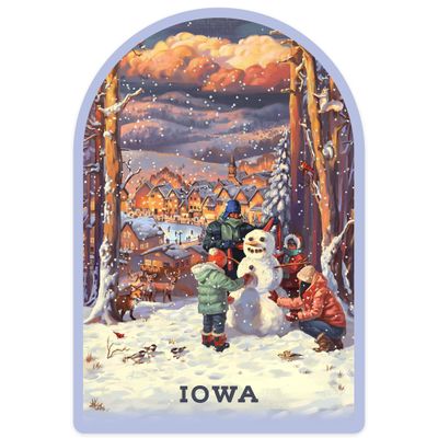 Lantern Press Sticker Iowa, Merry and Bright, Vintage Snowman, Die Cut Vinyl, (Waterproof Decal for Cars, Water Bottles, Laptops, Coolers), Small