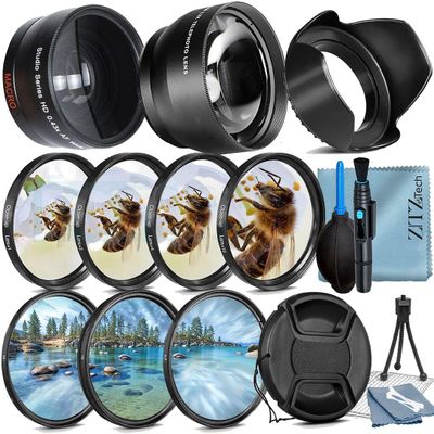 ZeeTech 49mm Accessory Bundle for Canon EOS: R50, R100, M5, M6 Mark II, M6, R10, R7 + Wide Angle + Telephoto Lens + 4 Pieces Close-Up Lens Filter Kit + More (19pc Bundle)