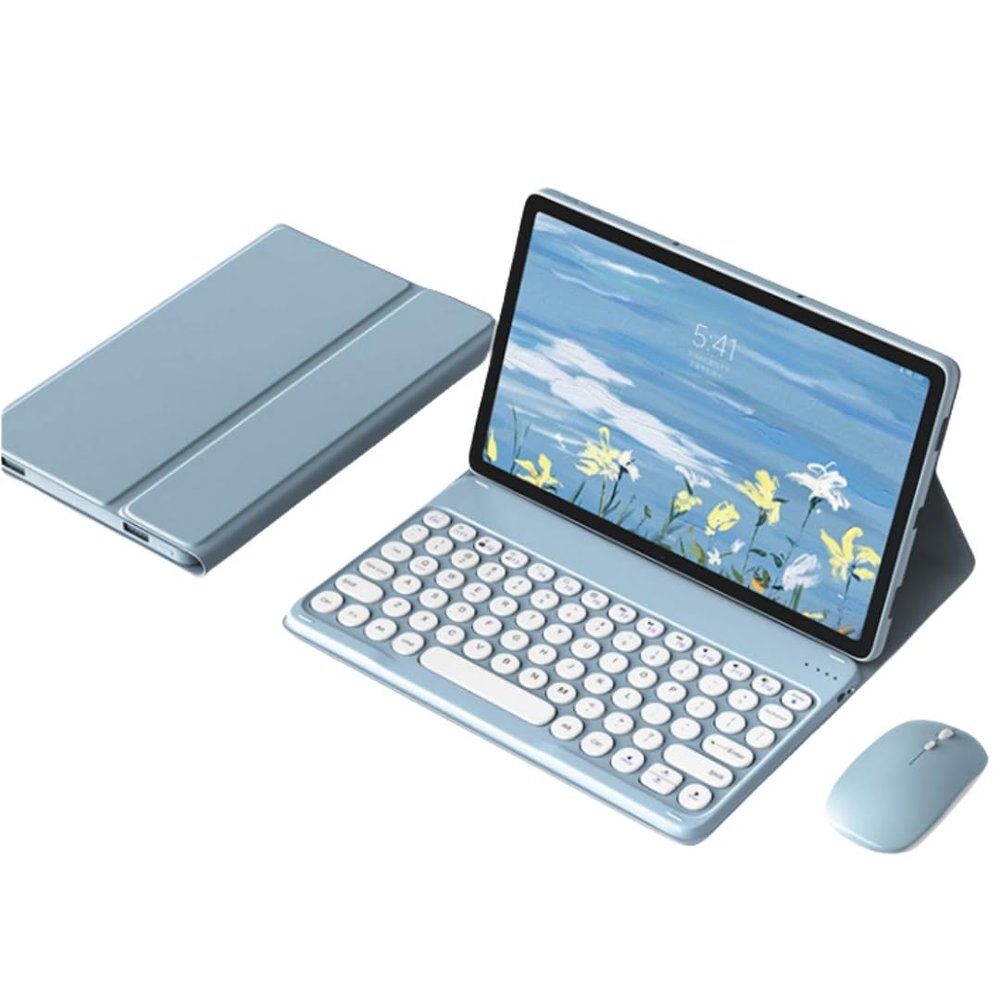 kaidisen Keyboard Case Mouse for Xiaomi Redmi Pad SE 11 inch Case with Keyboard and Bluetooth Mouse Detachable Candy Color Keyboard Cover Round Key,Mist Blue