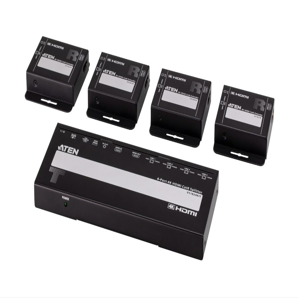 ATEN 4-Port 4K HDMI Cat 6 Splitter with 4 Receivers kit, with, W128903837 (with 4 Receivers kit, with Local HDMI Output, IR receivers, and PoC)