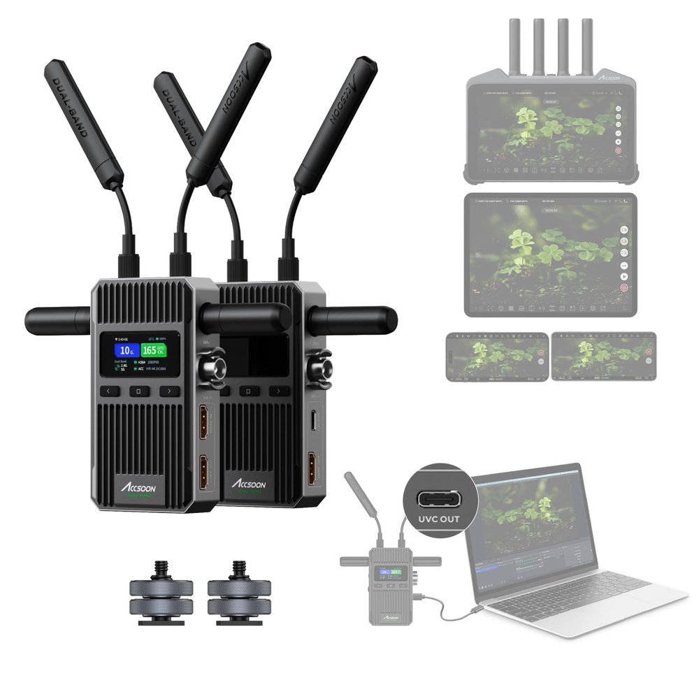 Accsoon CineView 2 SDI Wireless Video Transmission System, Dual-Band SDI HDMI Video Transmitter 1500ft Range 50ms Latency, UVC/RTMP Livestream, Compatible with CineView M7 Pro/HE/SE, 4 APPs Monitoring