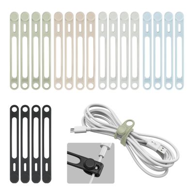 20-Pack Cable Ties Silicone, Kanemc Reusable Cord Ties Wire Organizers Cord Wraps Electrical Cable Holder For Bundling Earphone, Phone Charger, Laptop Computer Cords (5 Colors)