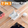 Surge Protector Power Strip, TESSAN Ring Pull Flat Plug Extension Cord 10 Ft with 3 USB (1 USB C) 4 Outlets, 900 Joules Protection, Desktop Charging Station for Home, Office, College, Dorm Room, Gray view 3