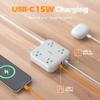 Surge Protector Power Strip, TESSAN Ring Pull Flat Plug Extension Cord 10 Ft with 3 USB (1 USB C) 4 Outlets, 900 Joules Protection, Desktop Charging Station for Home, Office, College, Dorm Room, Gray view 4
