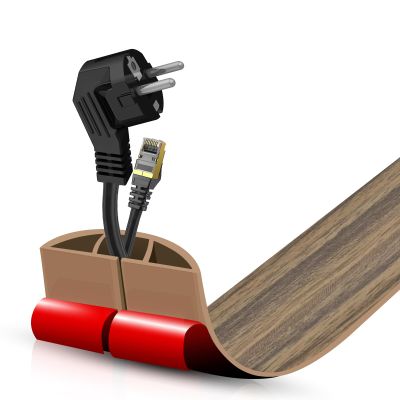 Floor Cord Cover Self Adhesive Cord Hider,3.3FT Cable Management, Extension Strip Protector for Wires, Prevent Cable Trips for Offices, Gyms, Exhibitions Cavity:0.47"(W) x0.35(H) Woodsmokedbrown