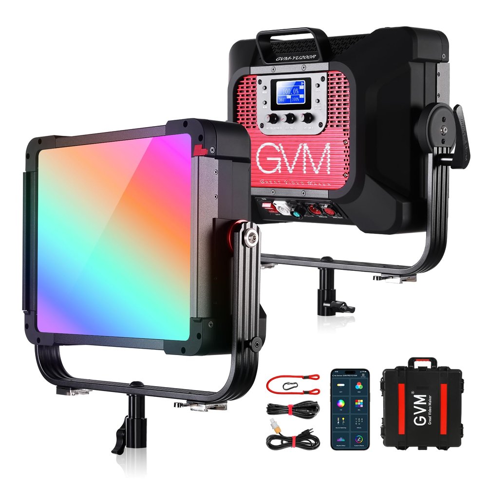 GVM 250W LED Video Light Panel, Photography Lighting with 21000 lux/0.5m, RGB Video Light 2700-75000K, CRI97+, Gel, HSI, 12 Effects, Studio Lighting for Video Recording with App/DMX/Battery