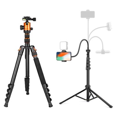 VICTIV 86" Tall Flexible Phone Tripod with Gooseneck, 82" Professional Aluminum Camera Tripod & Monopod for Camera DSLR
