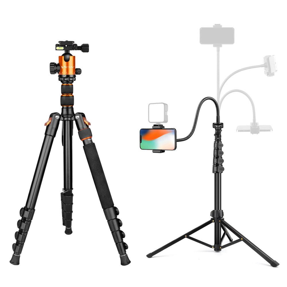 VICTIV 86" Tall Flexible Phone Tripod with Gooseneck, 82" Professional Aluminum Camera Tripod & Monopod for Camera DSLR