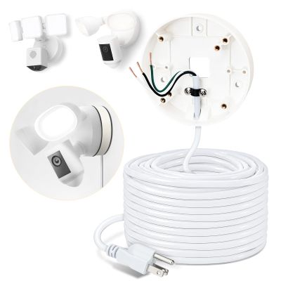 25ft Power Cable and Plug-in Mount for Floodlight Cams Compatible with Floodlight Cam Wired Pro/Plus, Blink Wired Floodlight Camera, Electrical Box with Weatherproof Cable -(2in1 Mount and Cord Set)