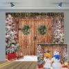 10x8ft Vinyl XMJJKUF Merry Christmas Backdrop Rustic Wooden Door Wreath Snowflake Xmas Tree Gift Background for Holiday New Year Party Banner Family Holiday Party Supplies view 2