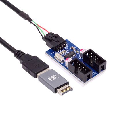 NFHK USB 3.1 Front Panel Header Male Type-E to USB 2.0 Type-A Male 1 to 2 Female Motherboard 9pin 10pinHeader HUB Adapter Port Multiplier