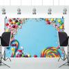 10x7ft Vinyl XMJJKUF Merry Christmas Backdrop Lollipop Candy Cane Chocolate Blue Background Kids Birthday Cake Dessert Table Decoration Banner Photo Studio Props view 2