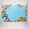 10x7ft Vinyl XMJJKUF Merry Christmas Backdrop Lollipop Candy Cane Chocolate Blue Background Kids Birthday Cake Dessert Table Decoration Banner Photo Studio Props view 3