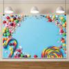 10x7ft Vinyl XMJJKUF Merry Christmas Backdrop Lollipop Candy Cane Chocolate Blue Background Kids Birthday Cake Dessert Table Decoration Banner Photo Studio Props view 4