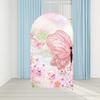 Aerdce Pink Butterfly Arched Background Fabric Covers Spring Pink Floral Arch Backdrop Stand Cover for Butterfly Kisses Party Decorations Props(Only Cover) view 2